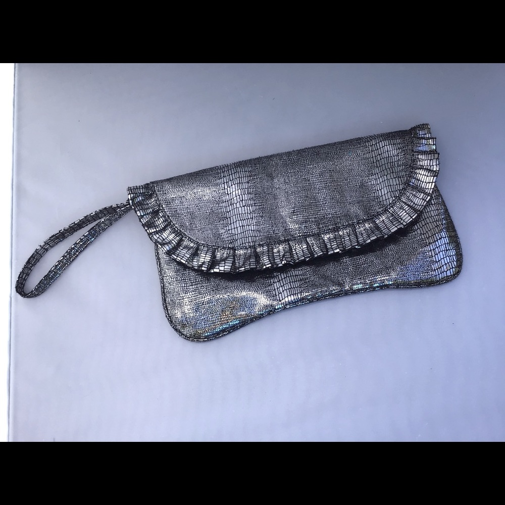 Silver wristlet clutch
